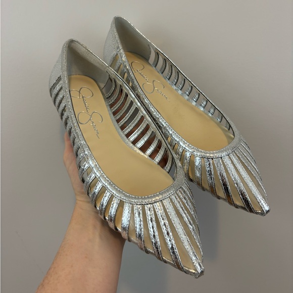 Jessica Simpson silver pointed lattice ballet flat BNIB - Picture 4 of 4